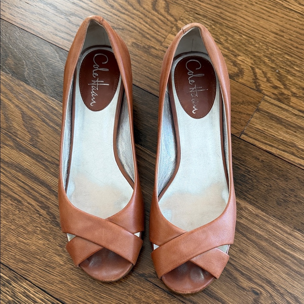 Cole Haan Women's Tan Peep Toe Heels